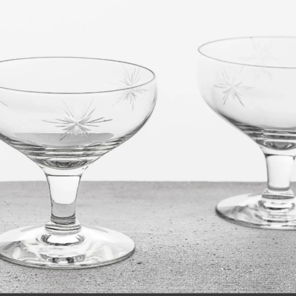 Set of 2 Vintage MCM Atomic Starburst Etched Glasses